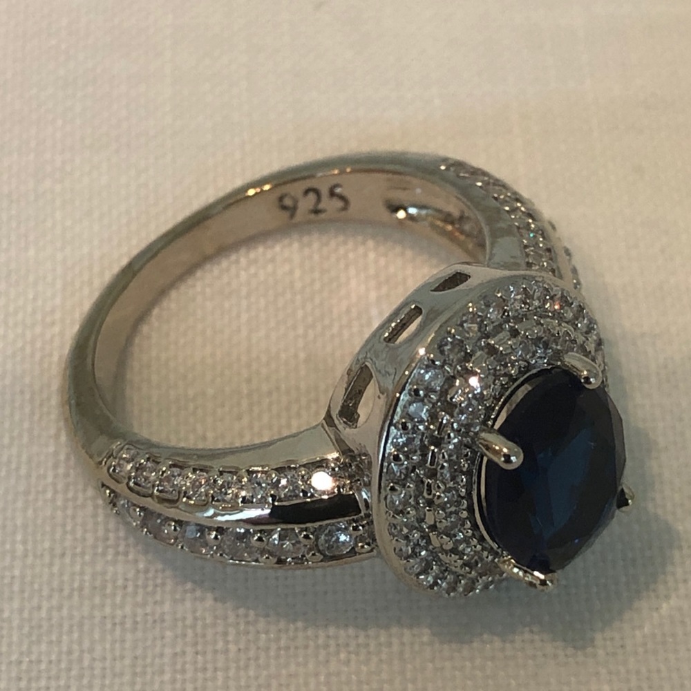 925 Stamped Sterling Silver Blue Sapphire Ring - Picture 5 of 8